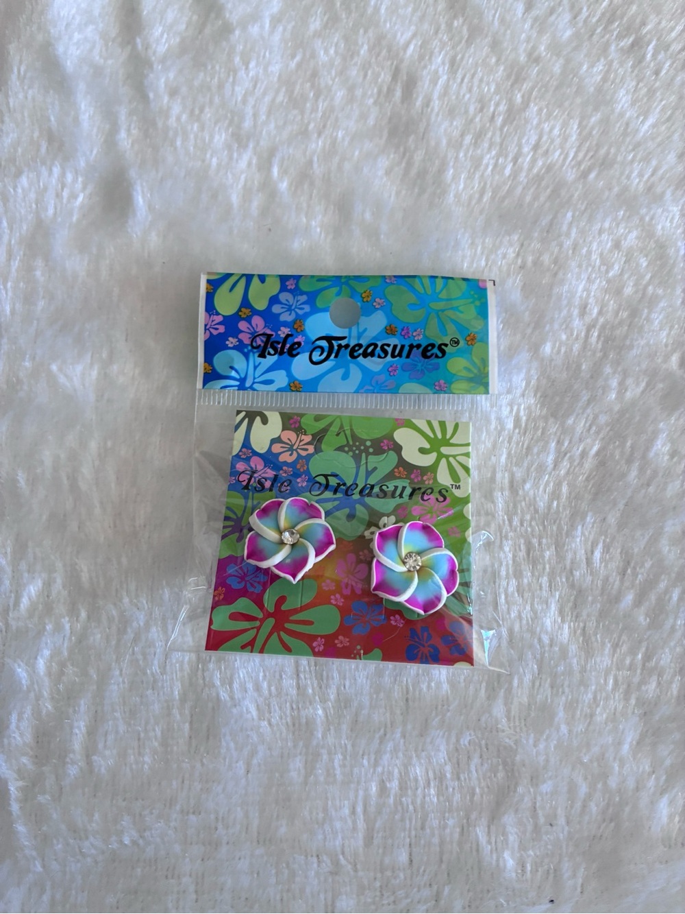 Isle Treasures Pink & Blue Flower Stud Earrings Purchased in Hawaii